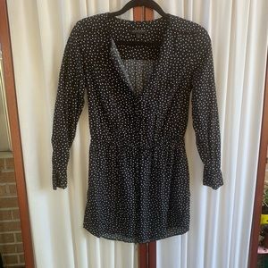 Button up drawstring waist polka dot dress